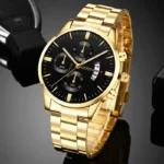 2023 de moda para hombre reloj de oro de acero inoxidable con calendario de lujo reloj de cuarzo reloj de negocios para hombre reloj de hombre