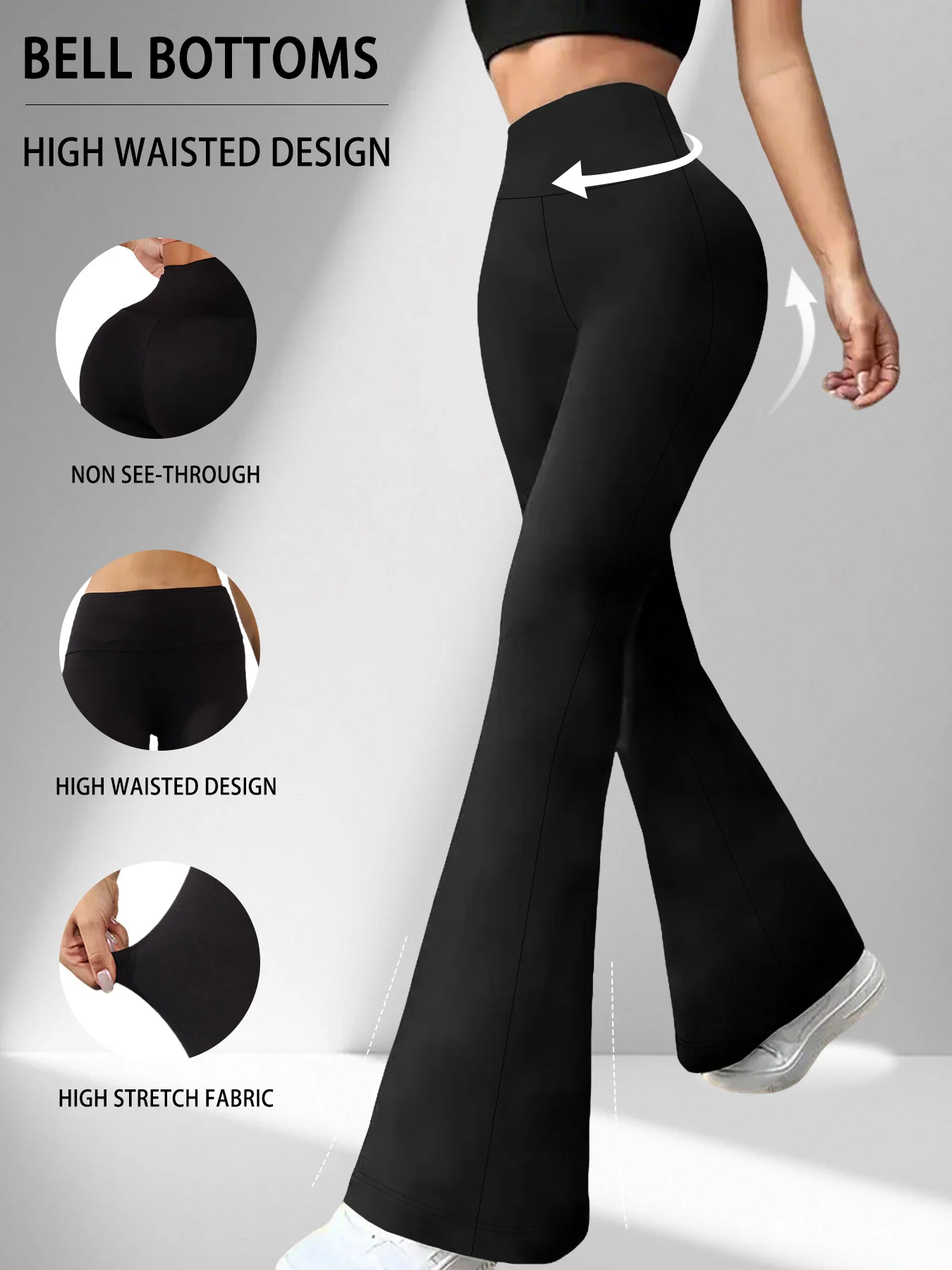 Pantalones acampanados súper suaves para mujer, cintura alta, control de barriga, entrenamiento, yoga, pantalones acampanados