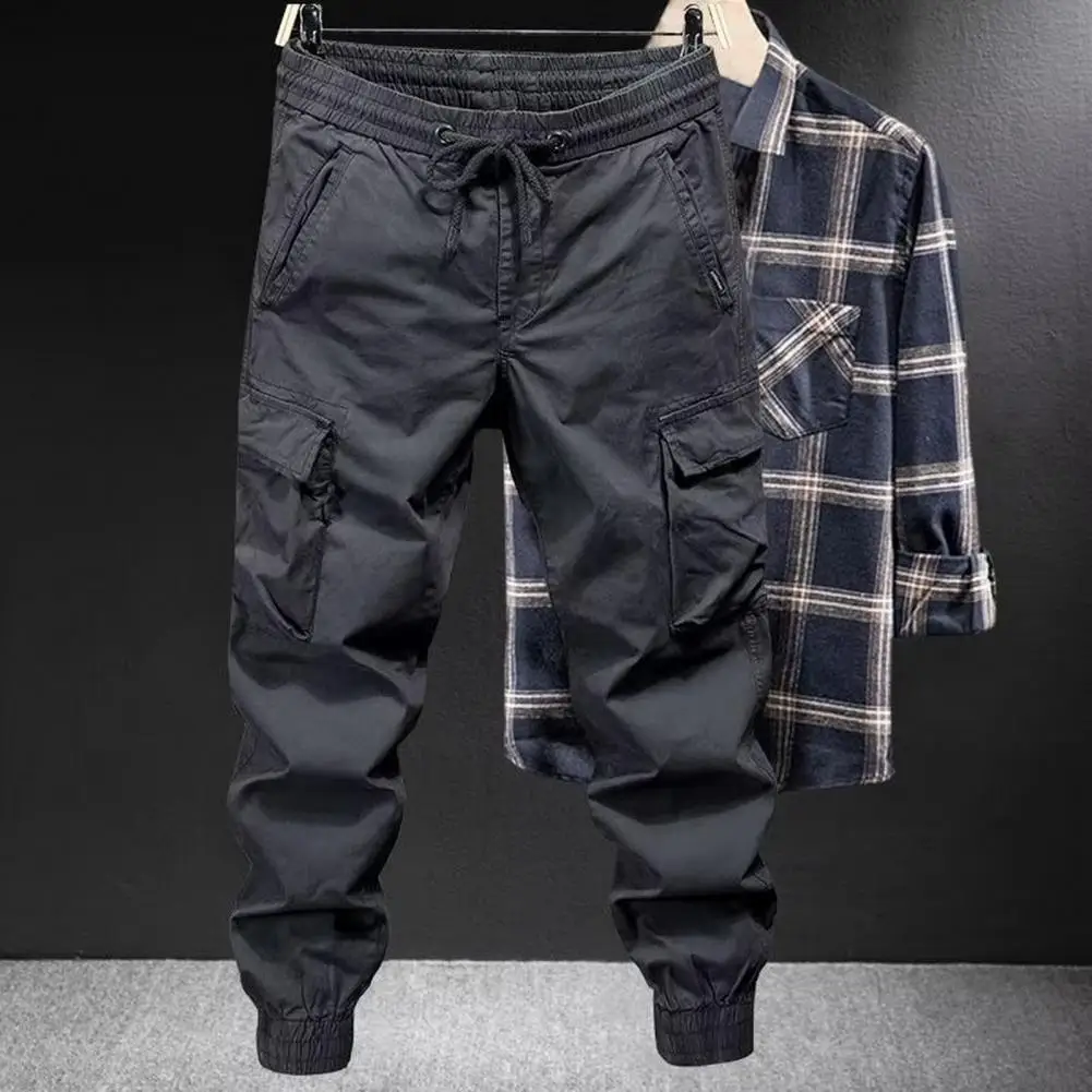 Pantalones Cargo con cordón para hombre, ropa de calle con múltiples bolsillos, cintura elástica, pantalones largos sueltos de Hip Hop, pantalones casuales, ropa de calle