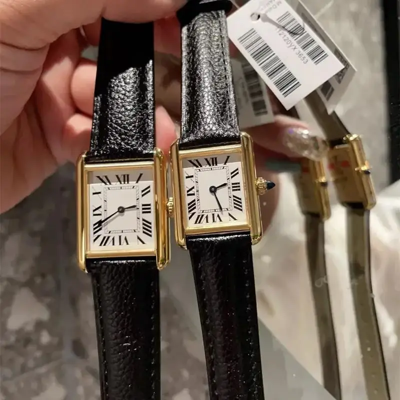 Reloj de pulsera de cuero Simple para mujer con movimiento de cuarzo de alta calidad de lujo a la moda con tanques cuadrados a la moda